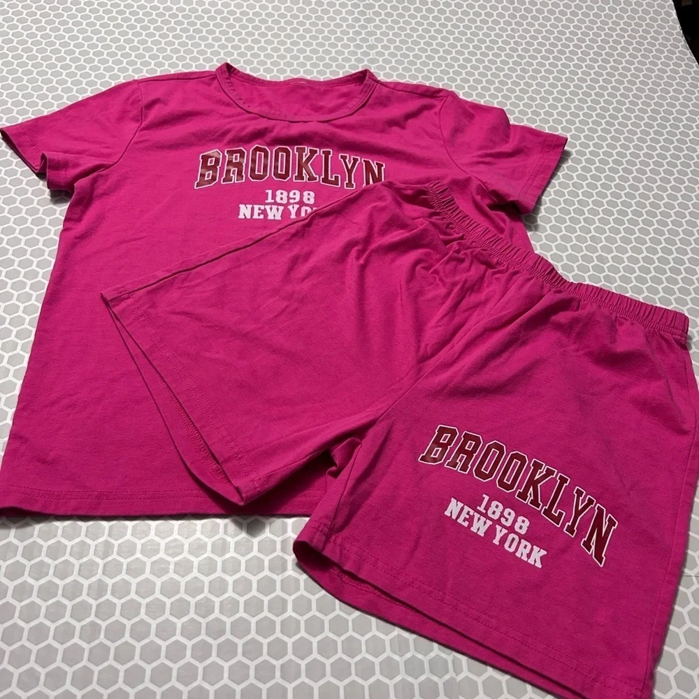 Pink Brooklyn 1898 New York T-Shirt and Shorts Set